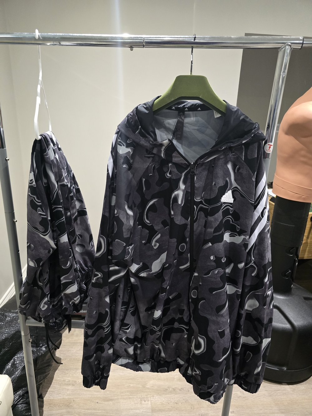 adidas Men’s Black & Gray Camouflage Hooded Windbreaker Tracksuit.